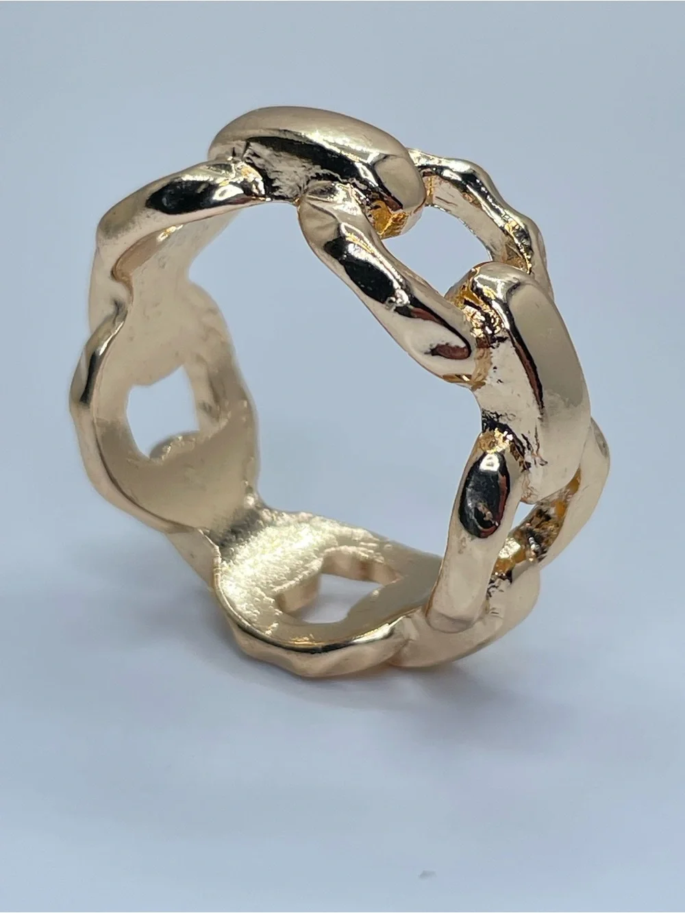 Gold Tone Chunky Chain Link Ring Bold Statement Fashion